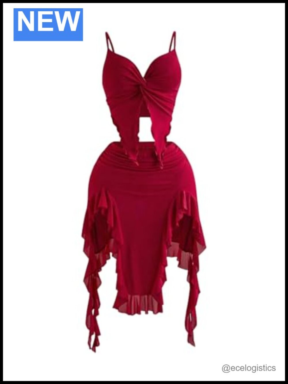 2 Piece Skirt Set Asymmetrical Crop Top Ruffle Skirt Clubwear